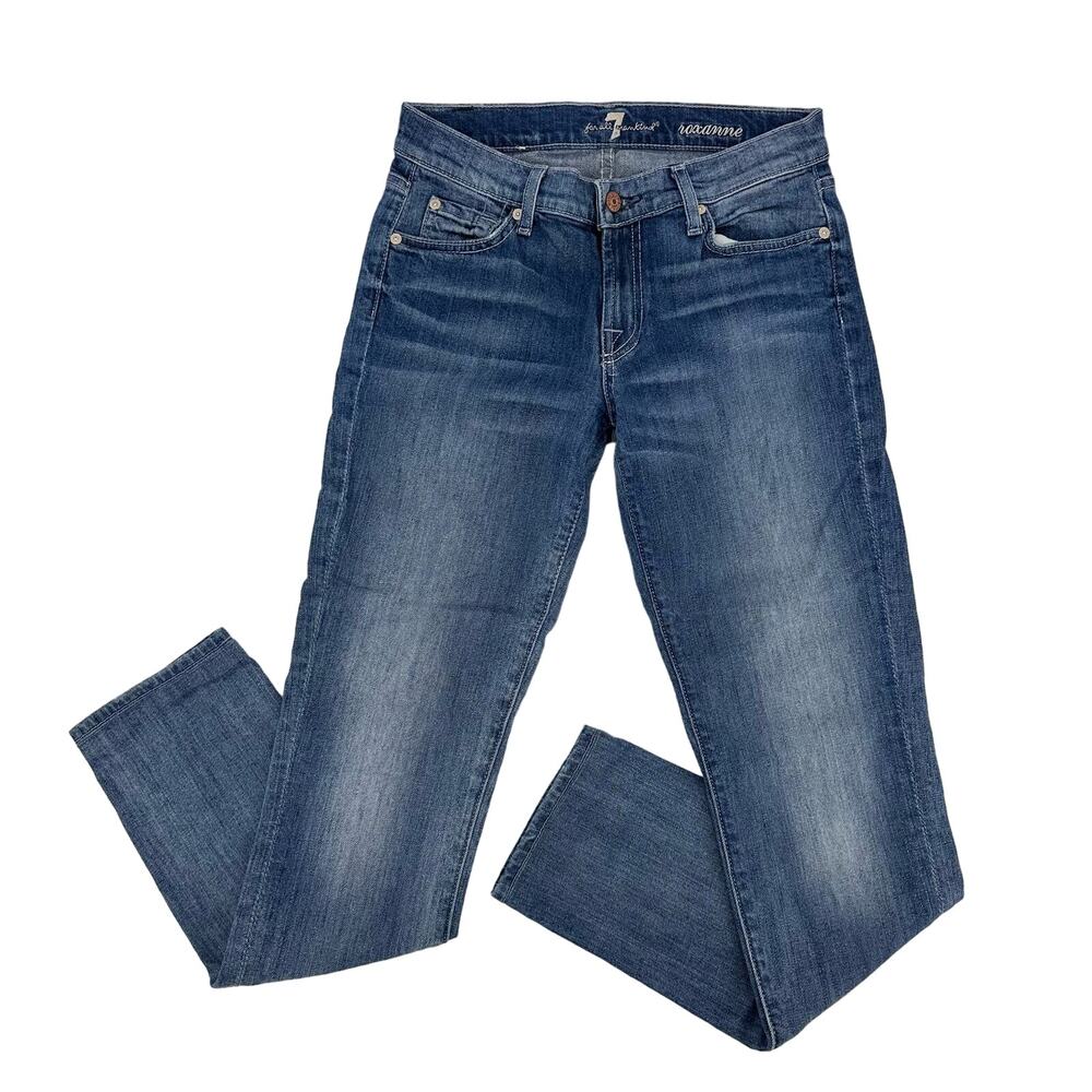7 For All Mankind Medium Wash Skinny Jeans WMNS 27 Blue Denim Low Rise Pants no